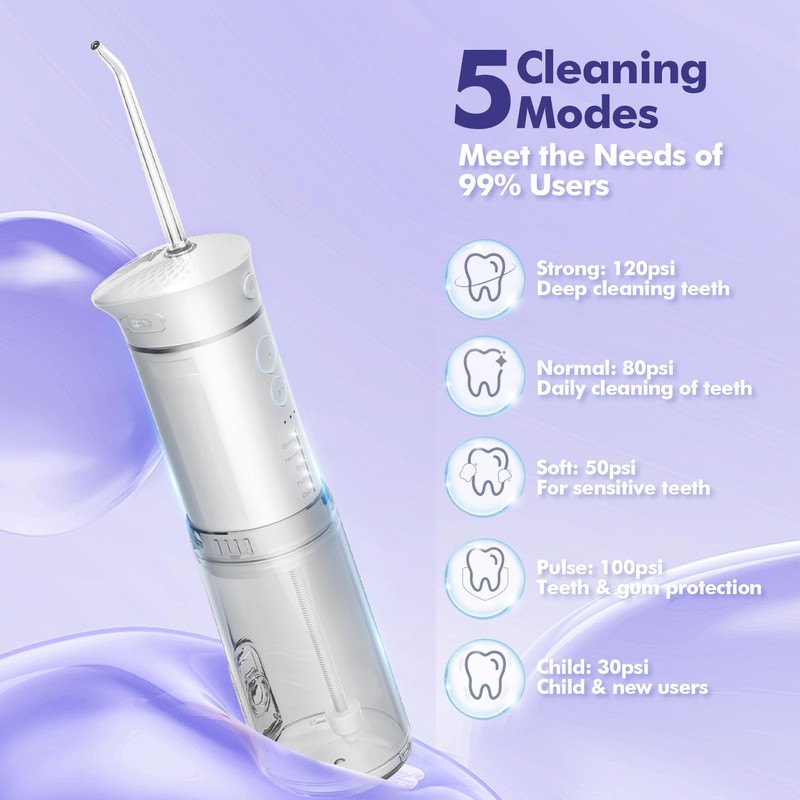 Bezvoi Mini Portable Water Flosser, 5 Modes Oral Irrigator with