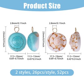 CHGCRAFT 52 Pcs 2 Style Natural Shiva Eye Shell Pendants with a 304 Stainless Steel Loop Charms Sea for DIY Making Jewelry Bracelets Necklace Earrings