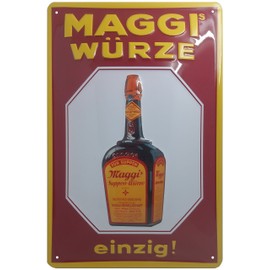 Maggi Spice Tin Sign Red Advertising Kitchen Retro Nostalgia 20 x 30 cm, High-Quality Embossed 30 x 20 cm Wall Sign, Door Sign, Decoration