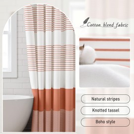 XOGUIBO - Cortina de ducha de coral de algodón bohemio a rayas para baño con borla, 72 x 72 pulgadas