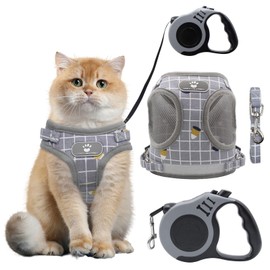 Druuzyl Cat Harness and Cat Lead Set, Cat Harness Set, Cat Harness, Escape Proof for Cats, Dogs with 5 m Foot, Adjustable Cat Vest (Grey, M)