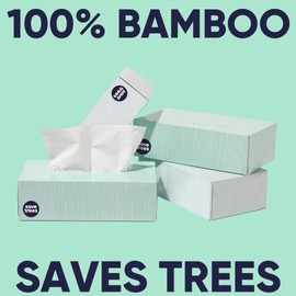 Save Trees Bamboo Facial Tissues - 12 Boxes of Eco-Friendly, 3-Ply Hypoallergenic Tissues, 90 Sheets per Box, FSC Certified, Plastic-Free Packaging, Soft & Gentle for Home Use