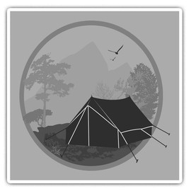 Square Stickers (Set of 2) 7.5cm BW - Camping Tent Forest Fun Fun Decals for Laptops,Tablets,Luggage,Scrap Booking,Fridges, #40662