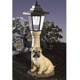Bits and Pieces - Solar Dog Lantern-Solar Powered Garden Lantern - Resin Dog Sculpture with LED Light (Fawn Pug) - 13.5" Tall