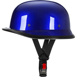 Yesmotor Helmet Half Shell German Motorcycle Helmet with Cycling Glasses - DOT Approved（Dark Blue，2XL）