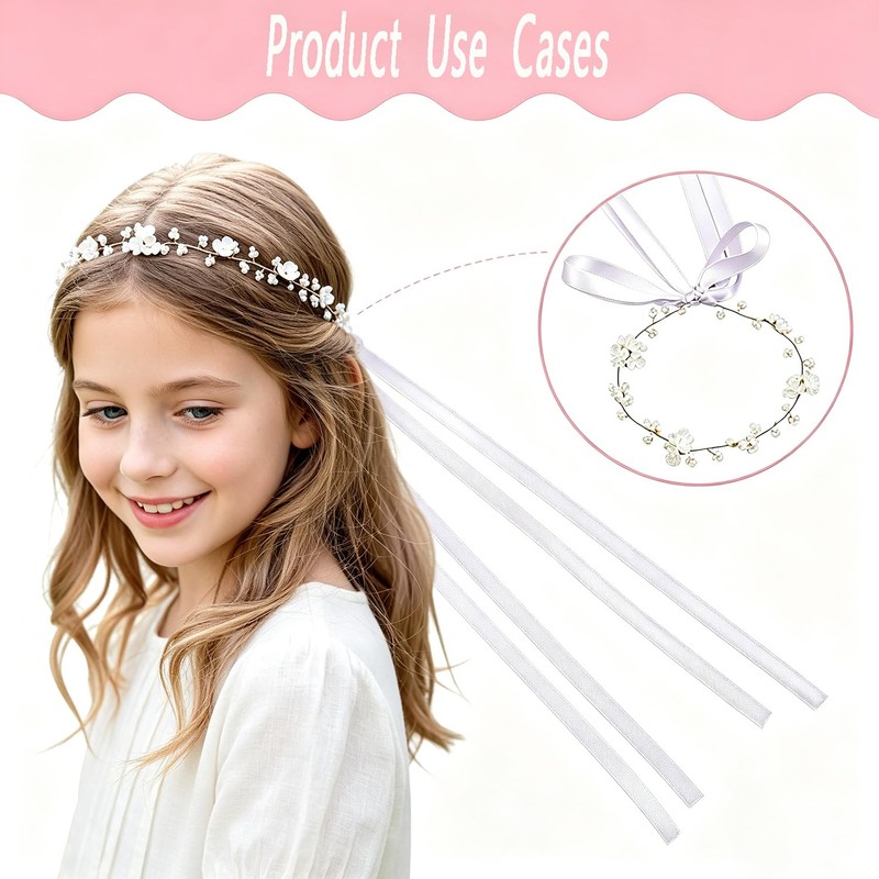 4 Pack Pearl Rhinestone Floral Headband for Wedding