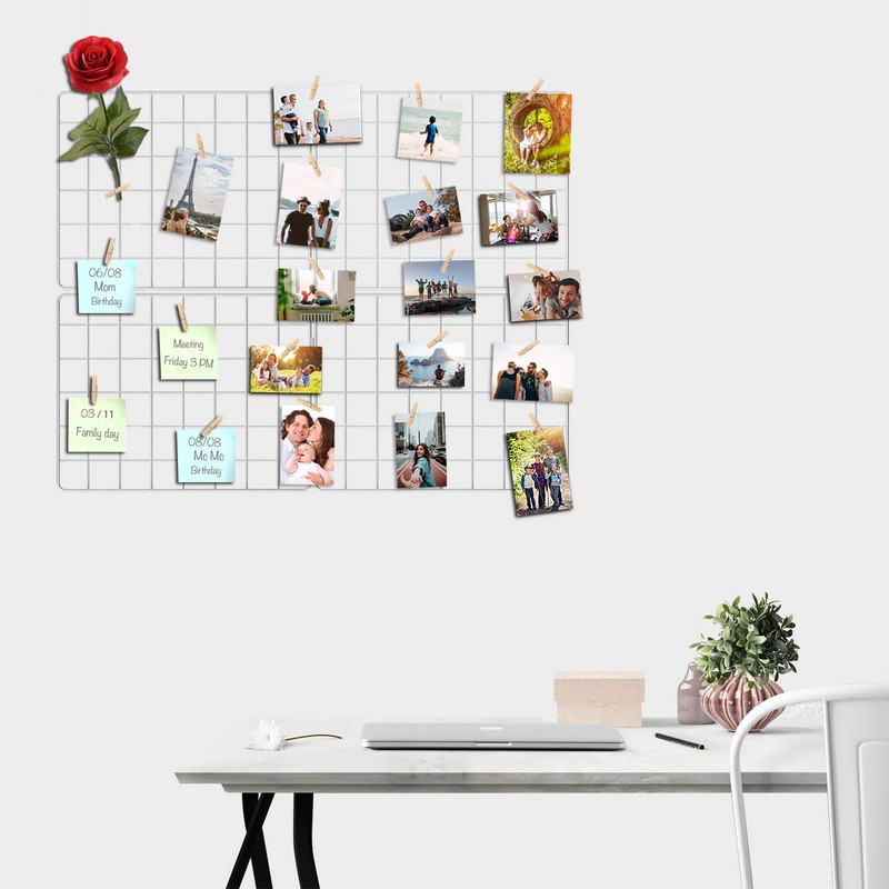 Kakivan Wire Wall Grid Panel for Photo Display, DIY White