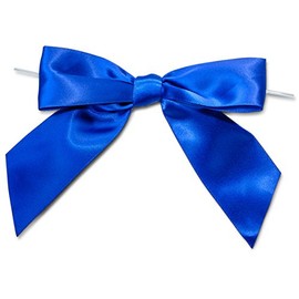 Pack Of 12, 5" Solid Royal Blue Pre-Tied Satin Gift Bows W/6" Twist Ties 1-1/2" Ribbon