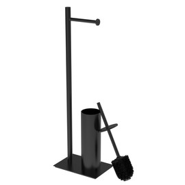 RUACQ Toilet Paper Holder Stand,Bathroom Toilet Tissue Paper Roll Holder Free Standing with Toilet Brush and Holder Set, 304 Stainless Steel, Weighted Base, Heavy Duty (Matte Black)