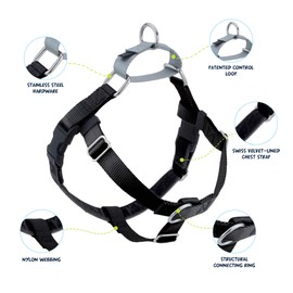 2 Hounds Design Freedom No Pull Dog Harness | Adjustable Gentle Comfortable Control for Easy Dog Walking |for Small Medium and Large Dogs | Made in USA | Leash Included | 1" LG Black
