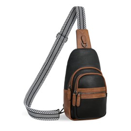 HESHE Sling Bag for Women Small Crossbody Bags Anti Theft Leather Fanny Pack RFID Blocking Cross Body Purse for Travel Chest Bag (Black With Brown)