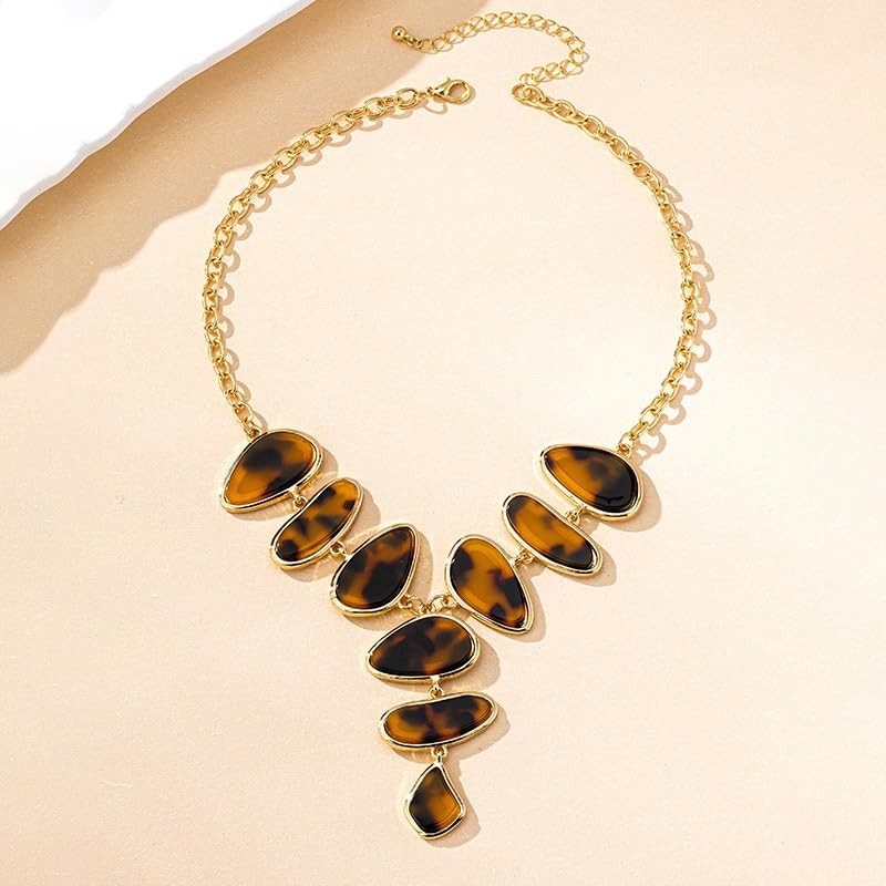 NOVYRA Leopard Earrings Necklace for Women Chunky Acrylic Leopard Irregular