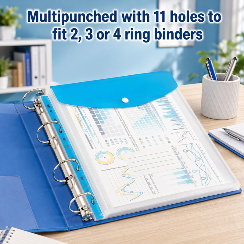 11 Hole Expanding File Pockets, Horizontal & Vertical Plastic Envelopes,