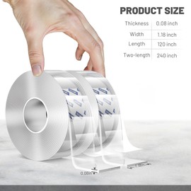 dosun Double-Sided Tape, 0.08-inch Thick Heavy Duty Enhanced Adhesion Tape. 2 Rolls Reusable Mounting Tape, Removable Nano Tape for Poster Carpet Picture Hanging Strip Rug Wall Outdoor