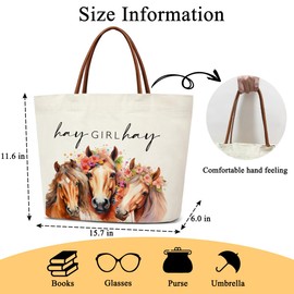 Hay Girl Hay Horse Tote Bag Canvas Tote Bag, Cute Animal Horse Lover Gifts for Farmer Women Teen, Horse Gifts Grocery Shopping Bags With Handles Foldable Shoulder Bag Beach Tote Cute Tote Bag -16