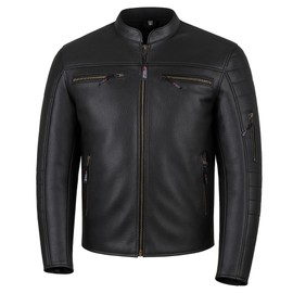 REVOLT Men's Motorcycle Jacket, Natural Buffalo Leather, CE Armor - Ventilation, Cruiser Motorbiker Touring Biker Black XL