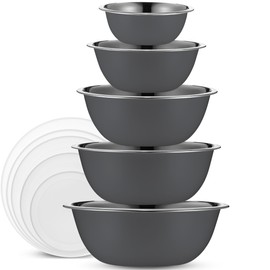 WHYSKO Stainless Steel Mixing Bowls With Lids Set, 5 Sizes Nesting Mixing Bowls for Your Kitchen Meal Prep, Cooking, Baking, and Food Storage (Gray)