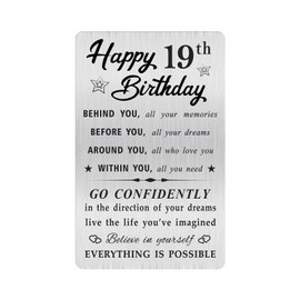 MOQIYXL Happy 19th Birthday Card For Men Women, Small Engraved Wallet Card For 19 Year Old Birthday Gifts