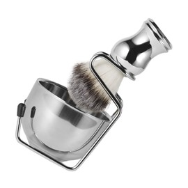 Baluue Stylish Shaving Bowl Brush Kit Men's Shave Set Brush Stand Included Stainless Steel