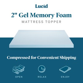 Lucid 2 Inch Mattress Topper King - Gel Infused Memory Foam – Memory Foam Mattress Topper King – Ventilated Design – CertiPur Certified