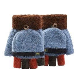 SUNNEE Kids Winter Glove - Convertible Flip Top Fingerless Gloves Warm Mittens With Mitten Cover for 6-12 Ages Boys and Girls (Blue)