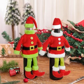 2 Pieces Christmas Wine Bottle Sleeve Cover Bag Handmade Grinch Wine Bottle Accessories Perfect for Wine Lovers Party Decoration, and Christmas Dinner Table Decor