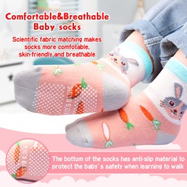 Toddler Socks Girls 12-36 Months Baby Socks 12 Pairs Non Slip with Grip Crew Cotton Socks for Girls Ages 1-3 (Multi-Patterns)