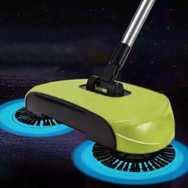 Manual Push Floor Sweeper Broom, Hand Push Sweeper with Enclosed Dustpan Bin, 3‑in‑1 360° Rotating Floor Cleaning Brush Mop Machine Adjustable Handle Vacuum‑Free for Tile Hardwood Carpet Green