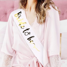 CIEHER Bride to Be Sash Bachelorette Sash Bride Sash Bridal Shower Decorations Bachelorette Party Favors - White & Gold