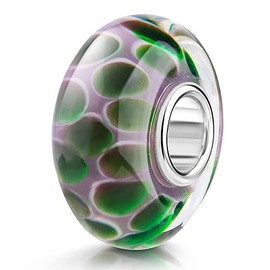 Materia # Silver Purple Green Dots Murano Glass Bead for European Beads Bracelet/Chain # 1032