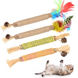 ERKOON Catnip Toy, Catnip Sticks Matatabi Stick for Cats Dental Care Toy, Chew Stick Help with Tartar & Bad Breath Healthy Hygiene (S/4 Pieces)