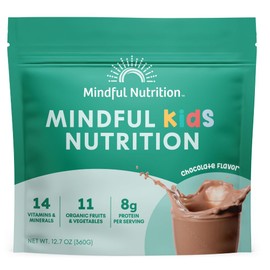 Mindful Nutrition Kids Protein Powder Shake Mix, Organic Fruit and Vegetable Green Superfoods, Vitamins, Minerals, Healthy Chocolate Milk Snack for Toddlers, Kids, Teens and Adults 12.7oz