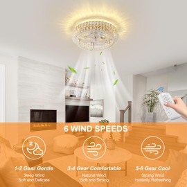 Zswanbei Fandelier Ceiling Fan with Lights and Remote Control Dimmable Crystal Ceiling Fan LED 3 Color 6 Speeds Chandelier Fan Bedroom Kitchen Living Room