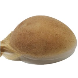 Toupee for Men Human Hairpiece Mens Toupee with Soft Fine Swiss Lace Hair Units Straight Hair Mens Wigs Human Replacement System 10" x 8" (#T4/613)