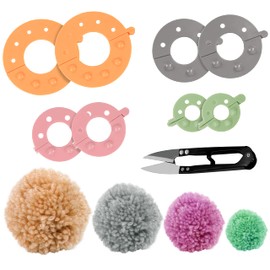 Curtzy Plastic Pompom Maker Set (4 Pack) with Cutting Scissors - 4 Sizes (3.5/5.5/7 & 9 cm) Pom Pom Craft - Reusable DIY Pom Maker Fluff Ball Wool Tool