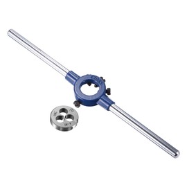 sourcing map Round Die Stock Handle Wrench Set, #4-40 UNC Threading Die and 20mm Die Holder (Fits: 11mm-20mm OD Die / M3-M4 Thread Die) Adjustable for Bolt Thread Repair