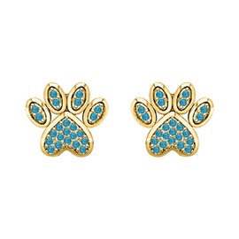 14K Yellow Gold Over .925 Sterling Silver Created London Blue Topaz Puppy Dog Cat Pet Paw Print Stud Earrings For Women