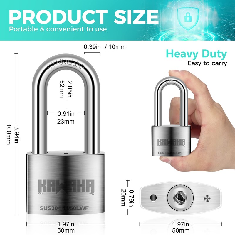 KAWAHA 41/50LKD-5SK 2 inch (50mm) Long Shackle High Security Stainless