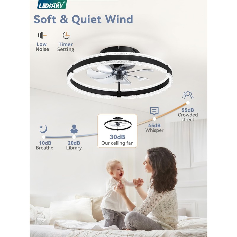 LEDIARY Ceiling Fans with Lights and Remote, 20'' Low Profile