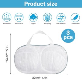 KU BH Laundry Net for Washing Machine, 14.5 cm x 29 cm, Pack of 3, Durable Mesh Laundry Bags for Laundry Bag, Wash Bag with Hidden Zip, Reusable Bra Net for Washing Machine