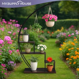 Unbranded Modern 5-Tier Wood & Metal Plant Stand, Indoor Outdoor for Multiple Pots & Decor