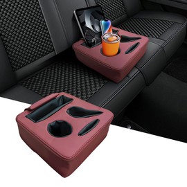 KVAEY Car Back Seat Cup Holder, Automotive Cup Organizer to Store Cup Phone Drink Remote, Waterproof Leather Cup Holder Tray for Car Couch Bed Boat, Universal Car Accessories (Wine Red)