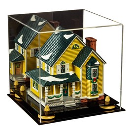 Better Display Cases Versatile Acrylic Display Case - Medium Square Box with Mirror, Yellow Risers and Black Base 9.75" x 9.75" x 9.75" (V02)