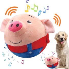 Active Moving Pet Plush Toy, Interactive Dog Toy Pet Bouncing Balls, USB Rechargeable Interactive Washable Cartoon Pig Plush Sound Electronic Dog Toy, Small Plush Sound Toys for Dogs (F)