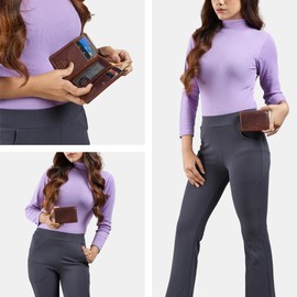 STILORD 'Olive' Stylish Ladies Purse Medium Genuine Leather - Elegant NFC & RFID Wallet for Women - Trifold Wallet with Many Compartments & Coin Pouch in Gift Box, Colour:Kara - Cognac