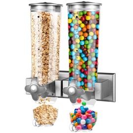 Dual-Headed Wall-Mounted Cereal Dispenser, 3L Large Capacity Dry Food Dispenser, Wall Mounting Candy Dispenser, Clear Wall Grain Dispensing Canister, Kitchen Dispenser for Coffee Beans, Nuts, Snacks