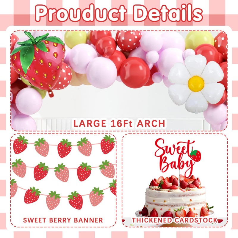 Lopeastar 16Ft Strawberry Baby Shower Decorations Balloons Boxes Kit, Berry