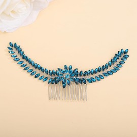 Denifery Wedding Hair Comb Rhinestone Bridal Headpieces Crystal Hair Pieces Bridesmaid Side Combs Hair Accessories for Women and Girls (Lake Blue)