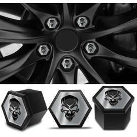 SkinoEu 20 x Wheel Bolts Wheel Nuts Rim Lock Nuts Caps Wheel Nut Covers Wheel Bolt Caps Wheel Nut Caps Plastic Covers Universal 17 mm Skull Black Silver Skull NC 21