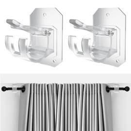 2 x improved curtain rod brackets, no drilling, curtain rod holders, no drilling, adjustable curtain hangers for rods with less than 4 cm diameter (transparent)